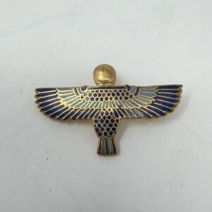 Vintage MoMA Egyptian Falcon Ba-Bird Cloisonné‎ Brooch Gold Tone